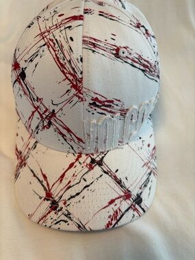 White Painted-Print Baseball Cap with Embroidered Vulcan Logo